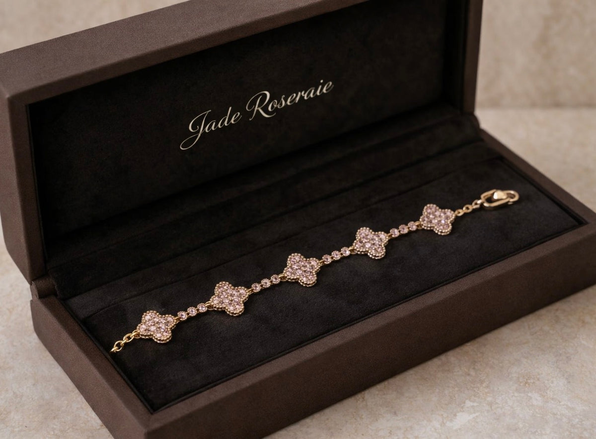 Gold Plated 14K – B004 Rose Pavé Clover Bracelet