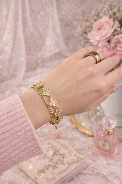 Gold Plated 14K – B004 Rose Pavé Clover Bracelet