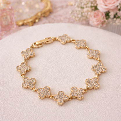 Gold Plated 14K – B004 Rose Pavé Clover Bracelet